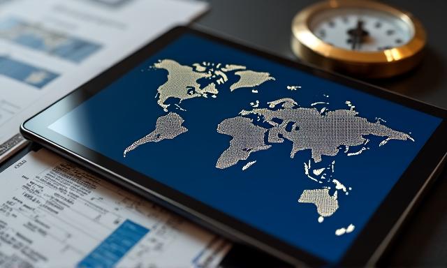 Mappa del mondo stilizzata con documenti legali internazionali